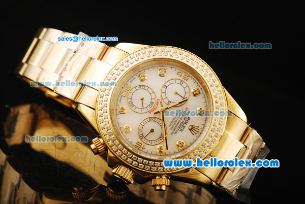 Rolex Daytona Oyster Perpetual Automatic Full Gold with Diamond Bezel,White Dial and Diamond Marking - Click Image to Close